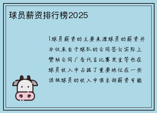 球员薪资排行榜2025